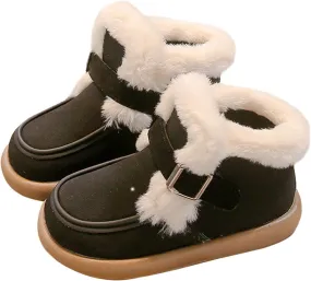 Unisex Kids Warm Furry Winter Ankle Boots Boys Girls Cozy Fleece Plush Soft Fuzzy Fr Collar Snow-Proof Shoes