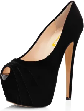 Women Peep Toe Platform Extreme Stiletto High Heels Pleated Suede Cocktail Party Dress Pumps Size 4-15 US