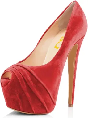 Women Peep Toe Platform Extreme Stiletto High Heels Pleated Suede Cocktail Party Dress Pumps Size 4-15 US