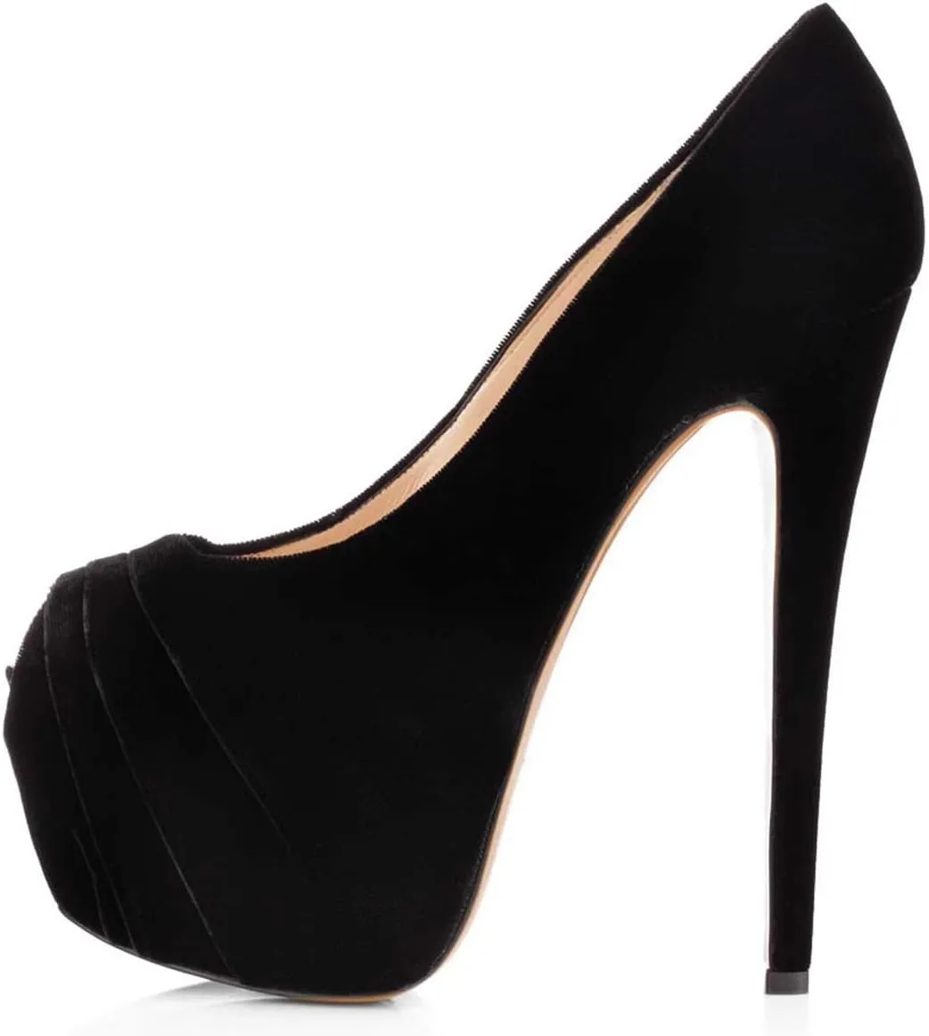 Women Peep Toe Platform Extreme Stiletto High Heels Pleated Suede Cocktail Party Dress Pumps Size 4-15 US
