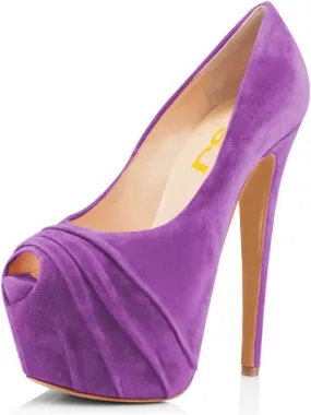 Women Peep Toe Platform Extreme Stiletto High Heels Pleated Suede Cocktail Party Dress Pumps Size 4-15 US