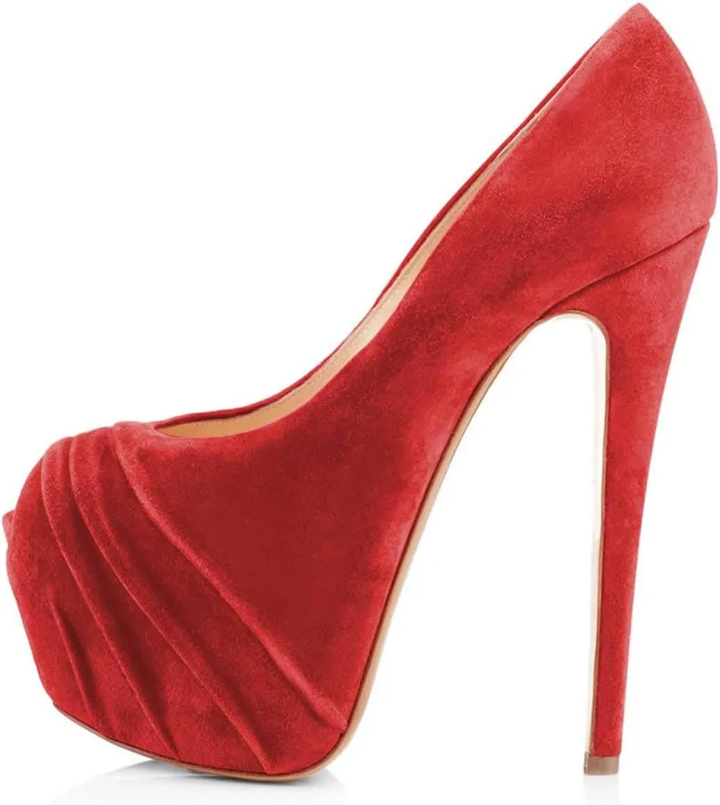 Women Peep Toe Platform Extreme Stiletto High Heels Pleated Suede Cocktail Party Dress Pumps Size 4-15 US