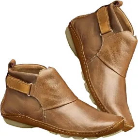 Women Vintage Ankle Boots Low Wedge Heel Booties Western Cowboy Short Boot Shoes PU Slip On Lug Sole Bootie