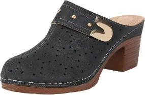 Women’s Hollow Closed Toe Chunky Heels Sandals,Fashionable Simple Comfortable Summer Stylish Footwear with Arch Support Retro Flower Pattern Slip On Slides Loafer Shoes