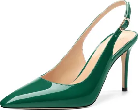 Womens Patent Leather Pointed Toe Slingback Heels, Women's Stiletto Pumps Slip-on High Heels Office Wedding Sandals Party Prom Dress Shoes