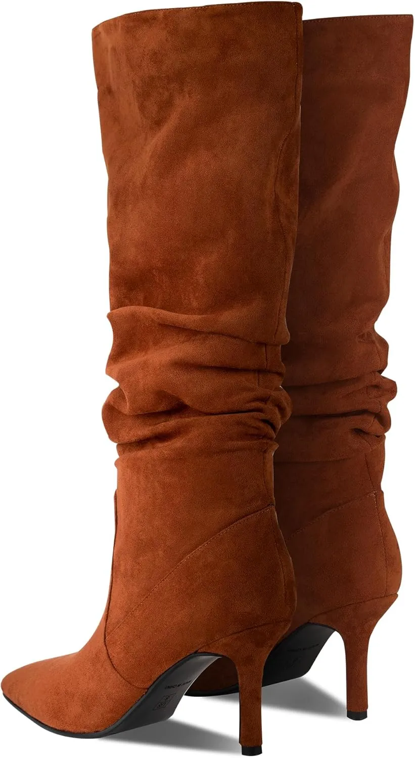 Women's Suede Slouchy Knee High Boots,Brown Stiletto High Boots Thigh High Boots, Knee High Pull On Boots of Women,Pointed Toe Mid Tall Boots Long boots